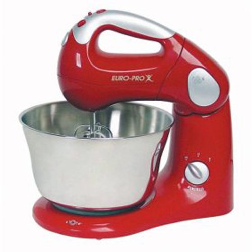 Euro-Pro EP585R 10-Speed Pro Stand Mixer with Rotating Bowl, Red