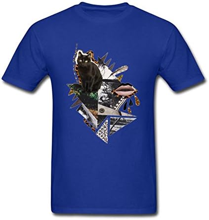 ol2yeb Men's Cat Collage Stickers T-shirt Royal Blue XXXL