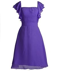 A-line Knee Length Lace Flutter Natural   Waistline Chiffon Square Neck Bridesmaid Dress 