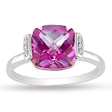 10K White Gold 3 3/4 CT TGW Cushion Pink Topaz 0.03 CT TDW Diamond Fashion Ring (G-H, I2-I3)
