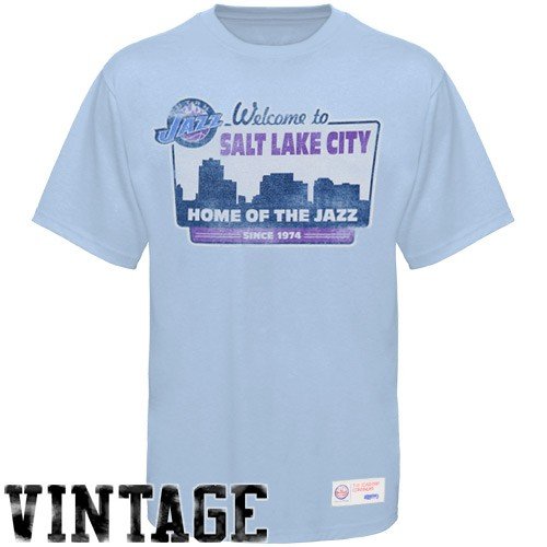 Cheap NBA Sportiqe-ESPN Utah Jazz Light Blue Billboard Distressed Premium T-shirt