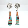 Ray Tracey Inlaid Dangle Flower Earrings in Sterling Silver with Turquoise and Spiny Oyster, #8541