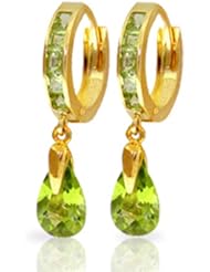 14k Solid Gold Natural Peridot Hoop Dangle Earrings