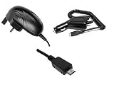 TKNO 3 PIN MAINS CHARGER + IN-CAR CHARGER PACKAGE FOR SAMSUNG CORBY II S3850 GT-S3850