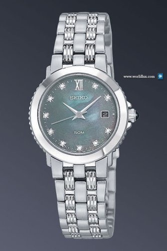 Seiko Le Grand Sport Ladies Black Mop Diamond Stainless Steel Dress Watch SXD641