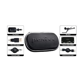 Perixx PERIPRO-501, Kit de voyage pour ordinateur portable - Souris - Hub 4 Port - C�ble d'extension et Adaptateur USB - Casque et C�ble r�seau - Sac de transport