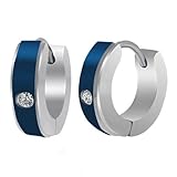 Electric Blue Stripe With CZ Stainless Steel Huggie Earrings in Gift Box