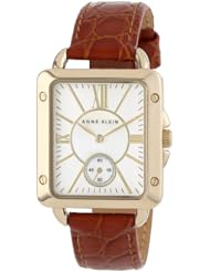 Anne Klein Womens AK/1402MPHY Rectangle Gold-Tone Remote Sweep Honey Brown Croco-Grain Leather Strap Watch