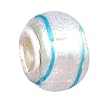 Pandora Style Charm Bead (Z95) Murano Style Lampwork Glass (14mm x 10mm) (fits Troll too) ~ Silver with Aqua Swirl