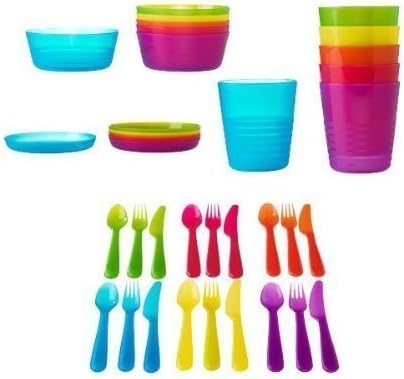 Ikea 36 Pcs Kalas Kids Plastic BPA Free Flatware, Bowl, Plate, Tumbler Set, Colorful, FREE BAG by Fratelli