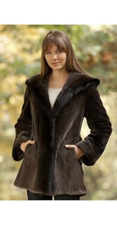 Women's Tatiana Sheared Beaver Fur Coat with Mink Fur Trim