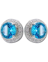 14K White Gold 7.51ct Inner Riches Diamond & Rd Blue Topaz Stud Earrings