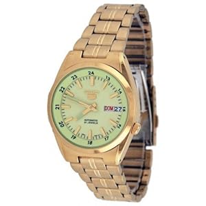Seiko 5 Automatic Mens Watch Luminous Dial Gold Tone Stainless Steel (Electronics) 