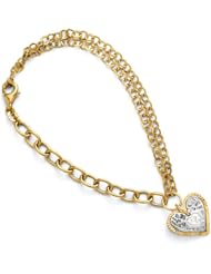Leslies 14k Two-tone Polished Diamond-cut Heart Bracelet Length 8"