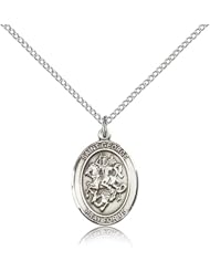 .925 Sterling Silver Saint St. George Medal Pendant 3/4 x 1/2 Inches Boy Scouts/Soldiers-8040- Comes with a .925 Sterling Silver Lite Curb Chain Neckace And a Black velvet Box