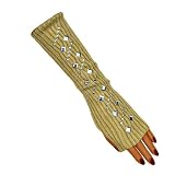 Beige Knit Warm Studded Arm Warmers