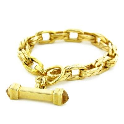 14K Yellow Gold Alternate Link w  Citrine Toggle Bracelet   7.5''