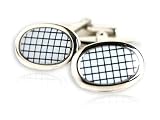 Classy Oval Enamel White Screen Cufflinks Set in Silver with Presentation Box