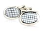 Classy Oval Enamel White Screen Cufflinks Set in Silver with Gift Box