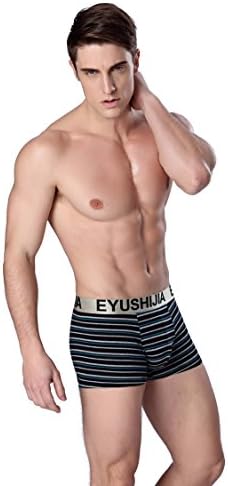 Men's Striped Waist Casual Lycra Organic Cotton Boxer Briefs Size XXL(28-31") (Balck)