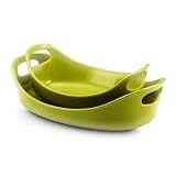 Rachael Ray Stoneware 1-Quart and 1-1/2-Quart Oval Bubble & Brown Baker Set, Green