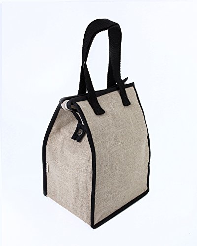 Artecobags Insulated Jute Cotton Tall Lunch Tote Bag - Black Trim