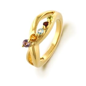Multi Gemstone Journey Ring in Gold Plated Sterling Silver - Size 5: Jewelry