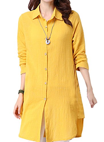 Hole Tide Women's Solid Color Cotton and Linen Long Sleeves Blouse