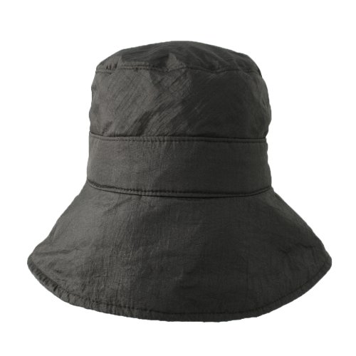 Metallic Large Brim Rain Hat. Black, adjustable.