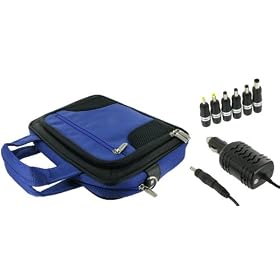 rooCASE 2n1 Combo - Samsung N110-12PBK 10.1-Inch Netbook Carrying Case and 12v Car Charger - Dark Blue / Black Deluxe Bag