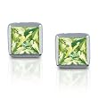 14k White Gold Princess-cut Peridot Stud Earrings