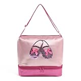 Girls Pink Fuchsia Satin Ballet Barrel Shoulder Dance Shoe Bag - 005