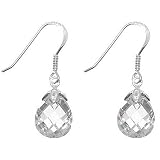 Sterling Silver Facted Briolette White CZ Cubic Zirconia Teardrop Earring