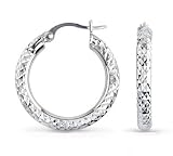14k White Gold or Yellow Gold Diamond Cut Hoop Earring