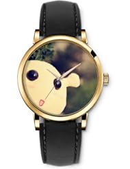 SPRAWL Aanalog Fashion Series Gold Ladies Watches of Genuine Black Leather Strap,Unique Wrist Watch for Women Girls Designed with Cute face