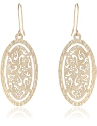 14k Italian Yellow Gold Diamond Cut and Satin Dangle Earrings