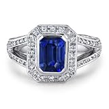 Emerald Cut Sapphire and Diamond Split Shank Ring