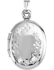 Oval Locket with Floral Design in 14k White Gold
