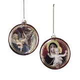 Kurt Adler 4" Glass Disc Shape Ornaments with Nativity Scene Set of 2