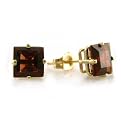 14K Yellow Gold Square Garnet Stud Earring