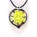 Murano Glass Yellow Flower Heart Pendant Rubber Cord Necklace 925 Sterling Silver Clasp p430