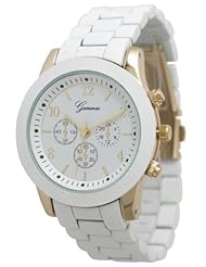 Geneva Boyfriend Chronograph Style Link Watch - White