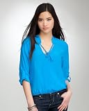 bebe Bubble Hem Surplice Tie Silk Top