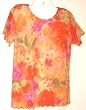 Ladies Mesh T-shirt with Lettuce edging - Orange/Yellow Floral