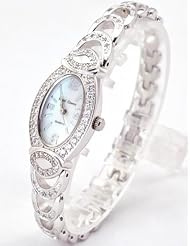 Royal Crown 3651 Jewelry Waterproof Watch Silvery Oval Dial Stainless Steel Watches for Woman