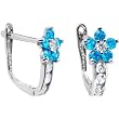14K White Gold Blue Zircon Cubic Zirconia Flower Earrings