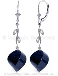 14K White Gold Dangle Earrings with Twisted Sapphires and Diamond accents