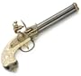 17th Century Triple Barrel Flintlock Pistol - Metal Replica Gun with Faux Ivory Grips and Rotating Barrel