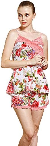 Mocasi Women's Summer Pure Cotton Rose Sling Pyjamas Set X-Large Pink