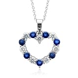 14k White Gold Heart Natural Sapphire and Diamond Necklace (G, SI2, 0.85 cttw)